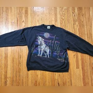 Vintage Black Wolf Graphic Sweater